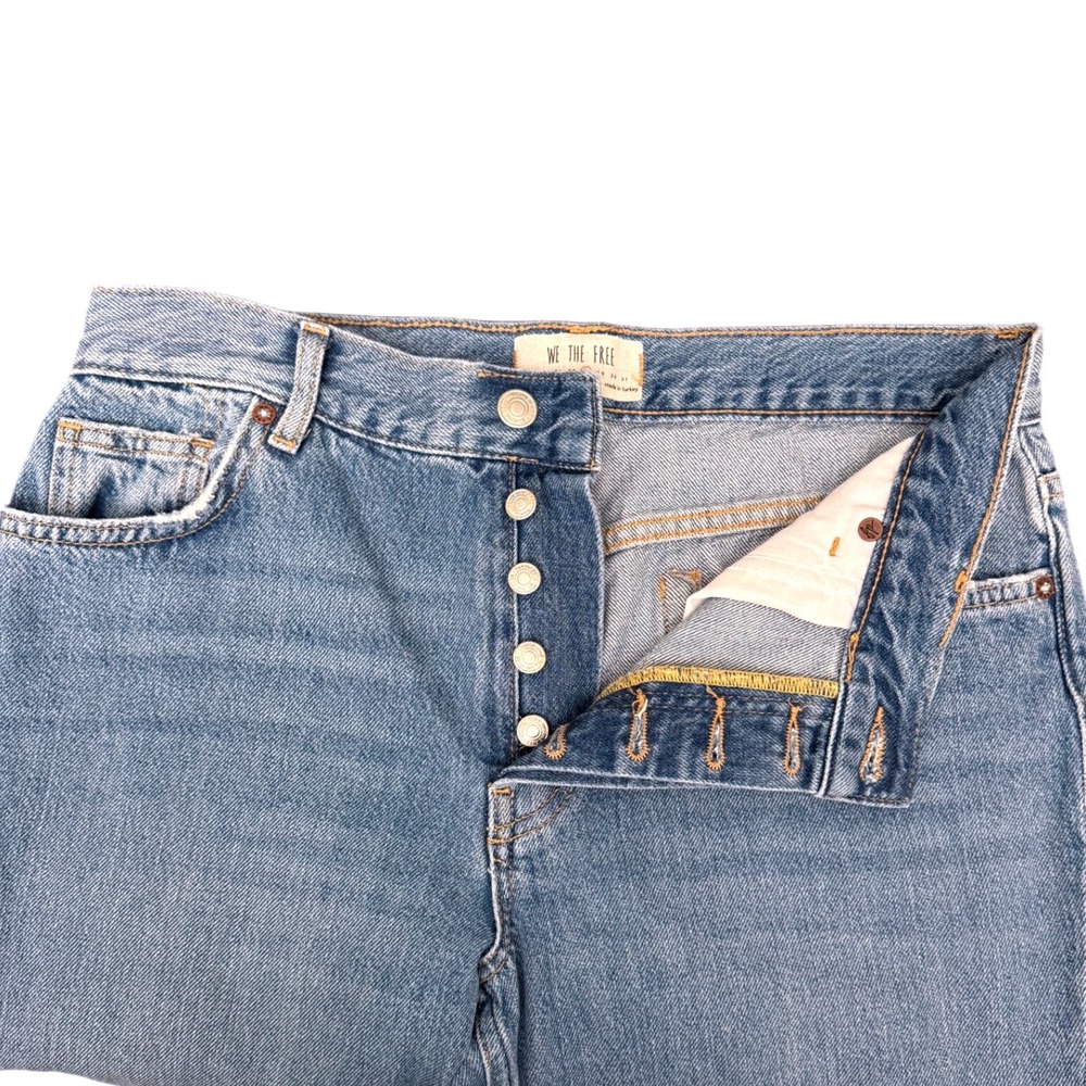 Free People We The Free Maggie Distressed Cropped Straight Jeans Size 28 Raw Hem - Picture 5 of 7